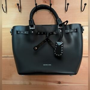 Michael Kors Black Leather Tote with Braided Handles. BEAUTIFUL
